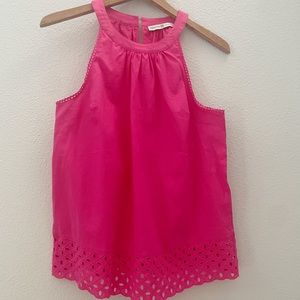 Signature Collection hot pink linen and cotton eyelet sleeveless top size medium
